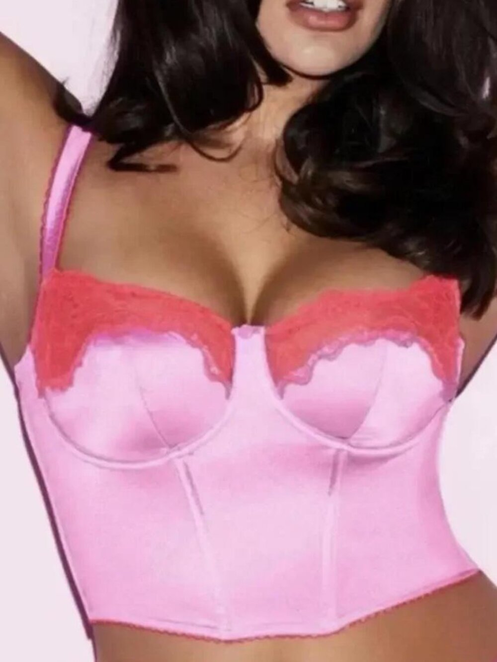SKIMS Satin Lace Balconette Corset Neon Orchid Multi XS Cropped Bustier NWOT